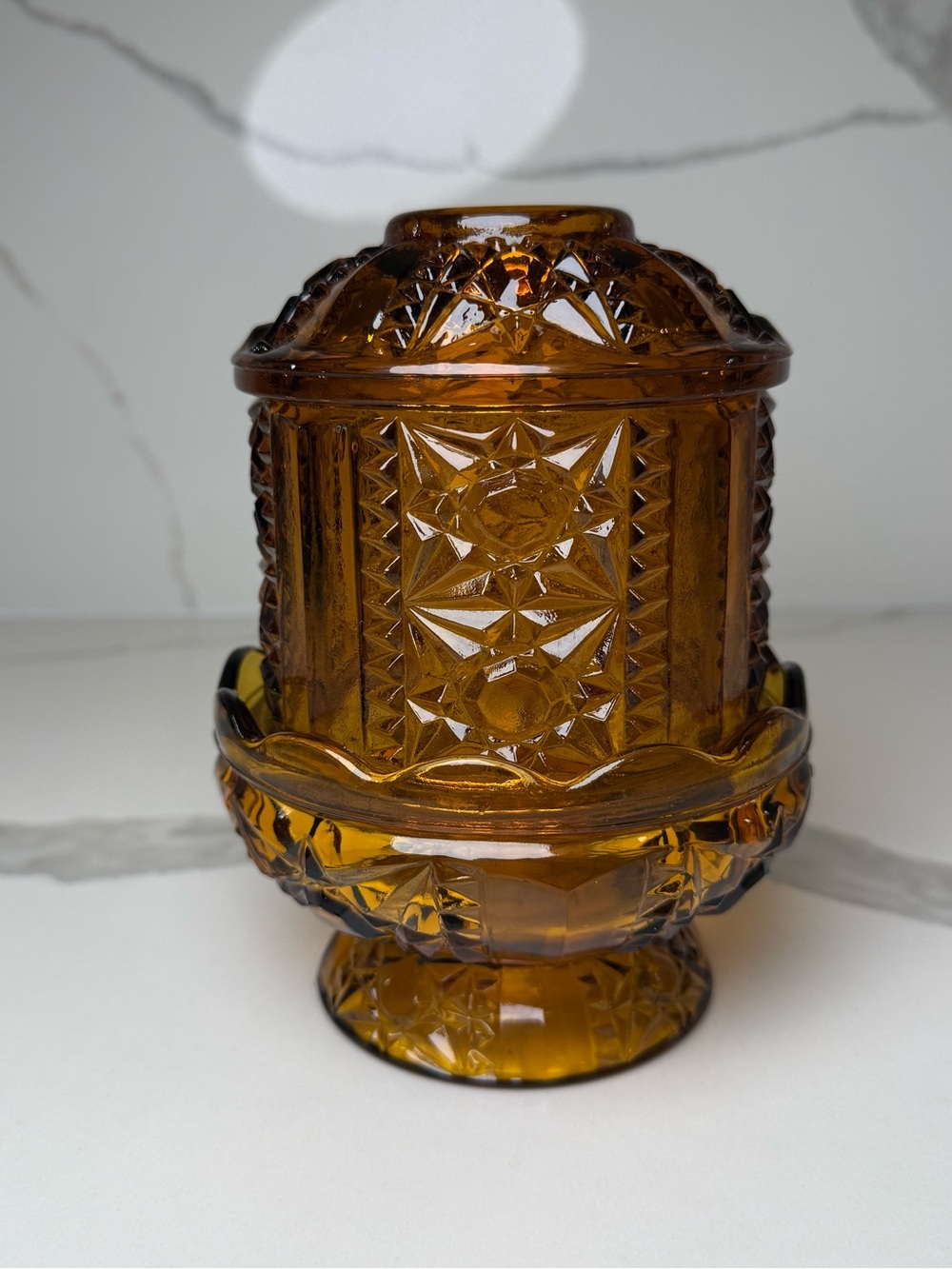 Vintage Glass Amber Stars & Bars Fairy Lamp 2 Pieces 6.5” PLEASE READ FLAWS